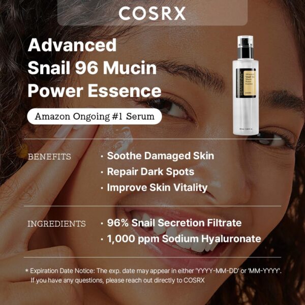 COSRX Snail Mucin 96% Power Repairing Essence 3.38 fl.oz 100ml, Hydrating Serum for Face with Snail Secretion Filtrate for Dull Skin & Fine Lines, Korean Skin Care - Image 3